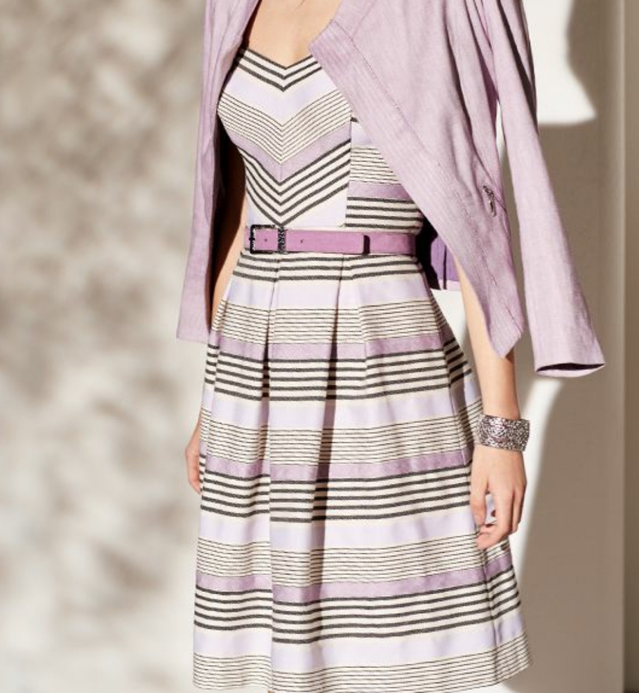 NWT WHBM Purple Pleated Stripped Dress